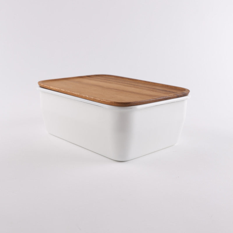 Enamel Storage Containers with Acacia Wood Lids